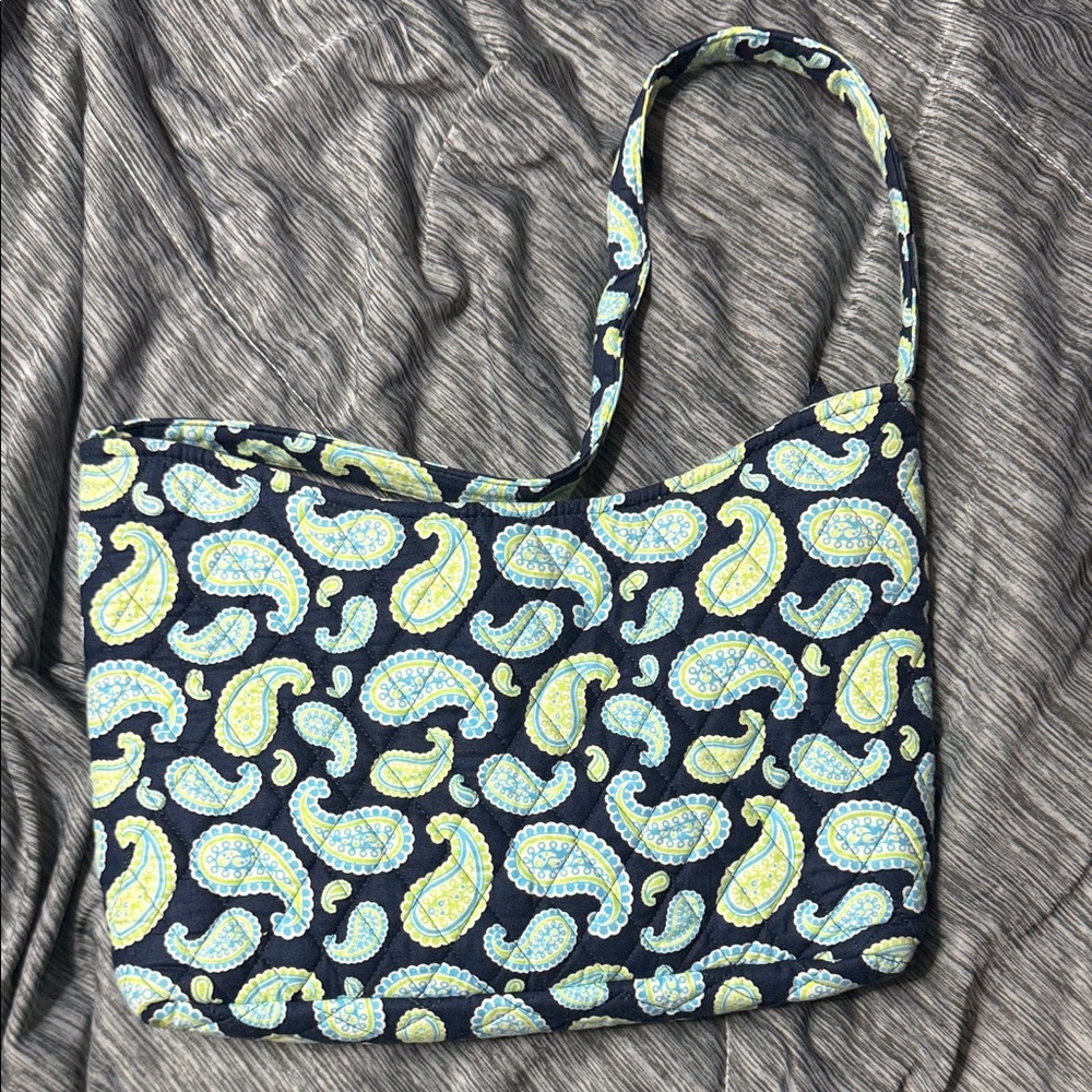 Quilted Paisley Shoulder Bag in Navy, Blue & Yellow
